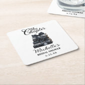 エレガントなブラック＆ホワイトの本をテーマにしたブライズシャワー スクエアペーパーコースター (アングル)