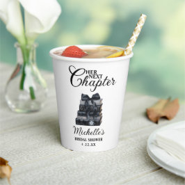 エレガントなブラック&ホワイトの本をテーマにしたブライズシャワー 紙コップ
