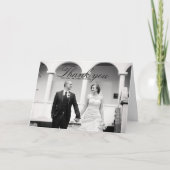 エレガントなブラック＆ホワイトの結婚式のお礼カード サンキューカード (正面)