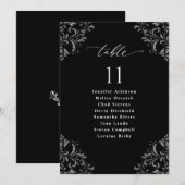 エレガントなブラック＆ホワイトの結婚式席次表カード 招待状 (正面/裏面)
