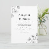 エレガントなブラック＆ホワイトの花の水彩ウェディング 招待状 (スタンド正面)