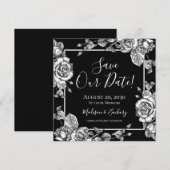 エレガントなブラック&ホワイトの花のSave Our Date 招待状 (正面/裏面)