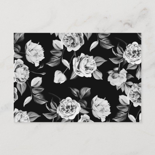 エレガントなブラック＆ホワイトの花柄 ウェディング RSVP カード (裏面)