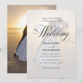 エレガントなブラック＆ホワイトオーバーレイ写真ウェディング 招待状 (正面/裏面)