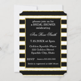 エレガントなブラック+ホワイトストライプ & ゴールドのブライズシャワー 招待状