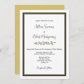 エレガントなブラック＆ホワイト、ゴールドの結婚式 招待状 (正面/裏面)