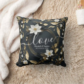 エレガントなブラック・ホワイト・ゴールドの花輪 ウェディング クッション (ブランケット)