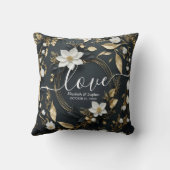 エレガントなブラック・ホワイト・ゴールドの花輪 ウェディング クッション (裏面)