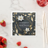 エレガントなブラック・ホワイト・ゴールドの花輪 ウェディング スタンダードカクテルナプキン (インサイチュ)