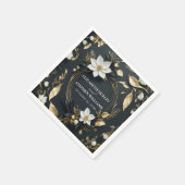 エレガントなブラック・ホワイト・ゴールドの花輪 ウェディング スタンダードカクテルナプキン (角)
