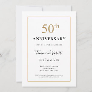 エレガントなブラック・ホワイト・ゴールドの50周年結婚記念日 招待状