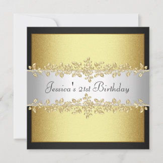 エレガントなブラック＆ホワイト ゴールド ローズ バースデー パーティー 招待状