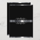 エレガントなブラック・ホワイト・シルバー 招待状 (正面/裏面)