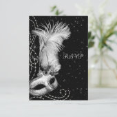 エレガントなブラック&ホワイト・マスカレードパーティー 出欠カード (スタンド正面)