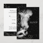 エレガントなブラック&ホワイト・マスカレードパーティー 出欠カード (正面/裏面)