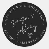 エレガントなブラック＆ホワイト ミニマル ウェディング ラウンドシール (正面)