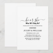 エレガントなブラック＆ホワイト ミニマル ジェンダー リビール 招待状 (正面/裏面)