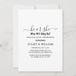 エレガントなブラック＆ホワイト ミニマル ジェンダー リビール 招待状