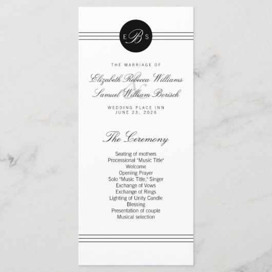 エレガントなブラック＆ホワイト モノグラム プログラム ラック カード (正面)