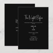 エレガントなブラック＆ホワイト　リハーサル前の夜 招待状 (正面/裏面)