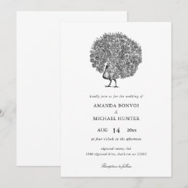 エレガントなブラック＆ホワイト ヴィンテージ ペアック 招待状