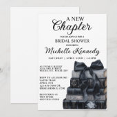 エレガントなブラック＆ホワイト A New Chapter ブライダルシャワー  招待状 (正面/裏面)