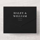 エレガントなブラック ミニマル スクリプト オールインワン ウェディング オールインワン招待状 (裏面)