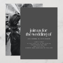 エレガントなブラック ミニマル モダン フォト ウェディング 招待状