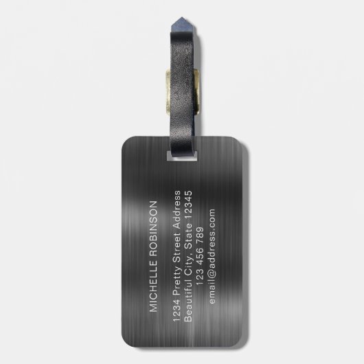 エレガントなブラック メタル ゴールド モノグラムイニシャルスクリプト ラゲッジタグ (裏面縦)