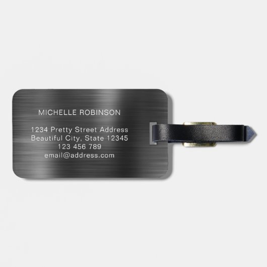 エレガントなブラック メタル ゴールド モノグラムイニシャルスクリプト ラゲッジタグ (裏面横)