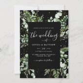 エレガントなブラック＆ユーカリの結婚式招待状 招待状 (正面)
