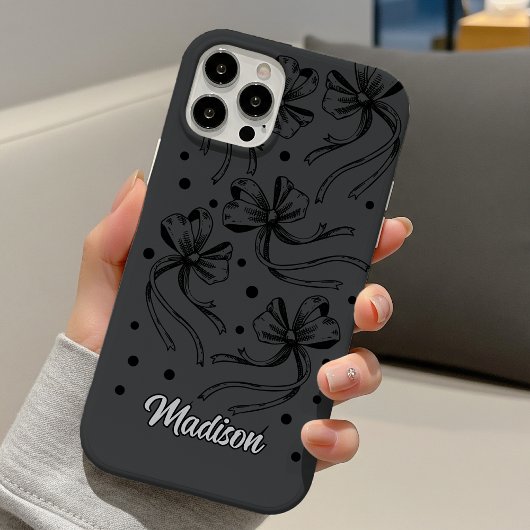 エレガントなブラック  ライトグレー コケッテ ボウ モノグラム Case-Mate iPhoneケース