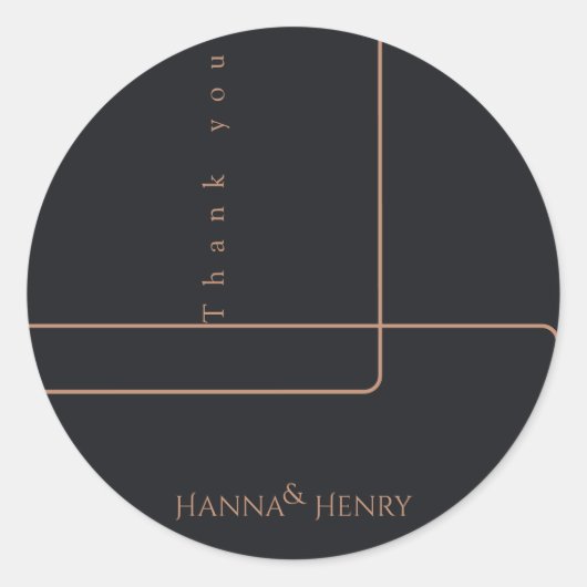 エレガントなブラック ローズ ゴールド モダン ラウンドシール (正面)