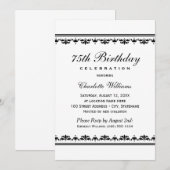 エレガントなブラック 75歳の誕生日パーティー セレブレーション 招待状 (正面/裏面)