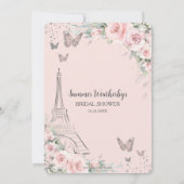 エレガントなブラッシュピンクの花のフランス パリス ブライダルシャワー 招待状 (裏面)