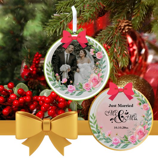 エレガントなブラッシュピンクの花の結婚式 セラミックオーナメント