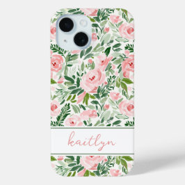 エレガントなブラッシュ フローラル ウォーターカラー オーダーメイド iPhone 15ケース