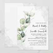 エレガントなブランチとバブル ブライズシャワー ユーカリ 招待状 (正面/裏面)