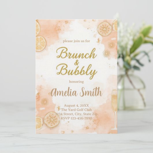 エレガントなブランチ & バブルリー インビテーション – ピーチ (スタンド正面)