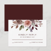 エレガントなブルゴーニュの花柄 秋の結婚式 RSVP カード (正面/裏面)