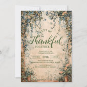 エレガントなブルーとオレンジの花の感謝祭の食事 招待状 (正面)