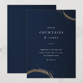 エレガントなブルーとゴールドのハッピーアワー 招待状 (正面/裏面)