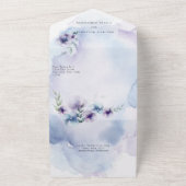 エレガントなブルーとバイオレットの花をフィーチャーしたオールインワン オールインワン招待状 (外側)
