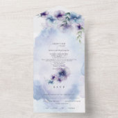 エレガントなブルーとバイオレットの花をフィーチャーしたオールインワン オールインワン招待状 (内側)