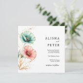 エレガントなブルーとピンクの水彩画ウェディング招待状 招待状 (スタンド正面)