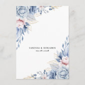 エレガントなブルーとフラッシュの花のウェディング エンクロージャーカード (裏面)