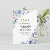 エレガントなブルーとフラッシュの花のウェディング エンクロージャーカード (スタンド正面)