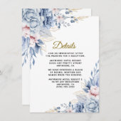 エレガントなブルーとフラッシュの花のウェディング エンクロージャーカード (正面/裏面)
