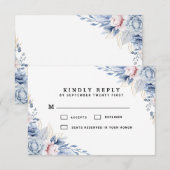 エレガントなブルーとフラッシュの花のウェディング 出欠カード (正面/裏面)
