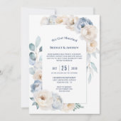 エレガントなブルーとホワイトの花柄の結婚式の披露宴の招待状 招待状 (正面)